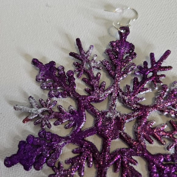 HANDCRAFTED Snowflake Pierced Earrings ARTISAN HANDMADE Holiday Jewelry 4 inches - Picture 16 of 17